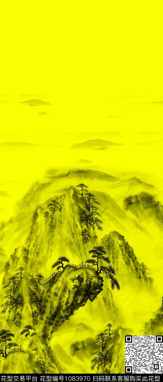 风景定位水墨风国画数码印花华亿平台下载（图片编号: 1083970） - 瓦栏（Walan）