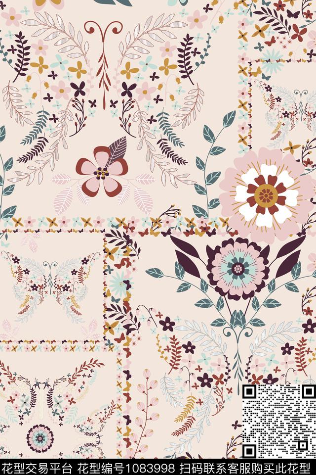 stylizedflowersscarfstylepatchwork数码印花华亿平台下载（图片编号: 1083998） - 瓦栏（Walan）