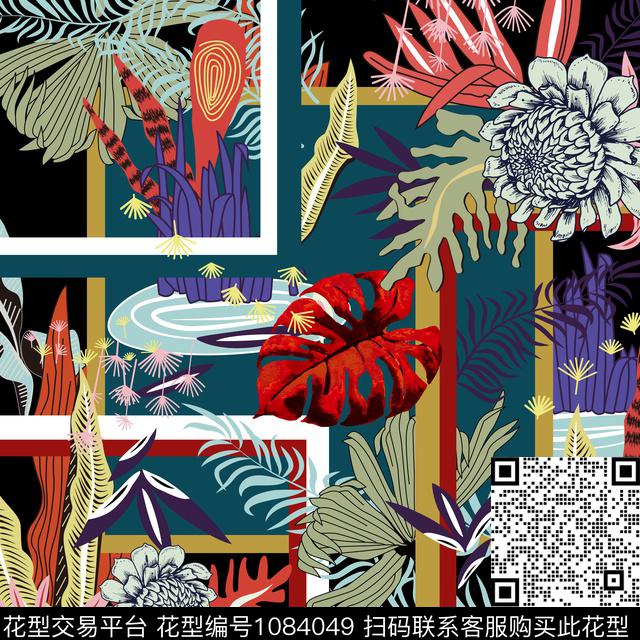 创意花卉方巾数码印花华亿平台下载（图片编号: 1084049） - 瓦栏（Walan）