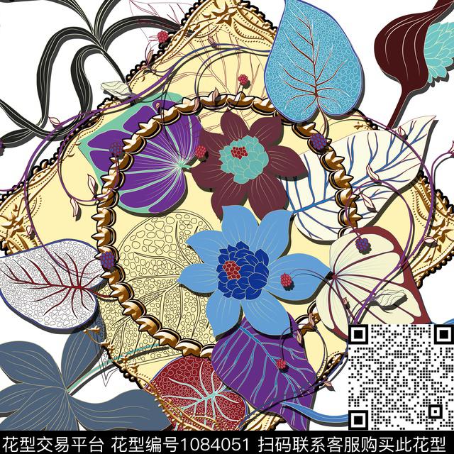 创意花卉方巾数码印花华亿平台下载（图片编号: 1084051） - 瓦栏（Walan）