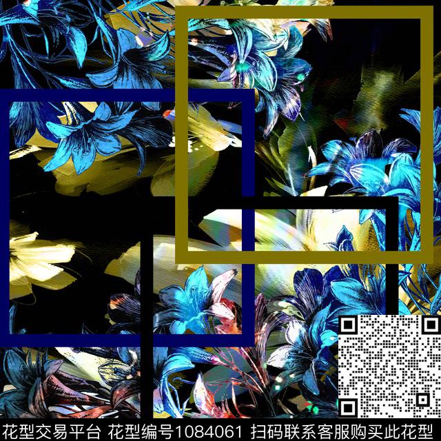创意花卉方巾数码印花华亿平台下载（图片编号: 1084061） - 瓦栏（Walan）