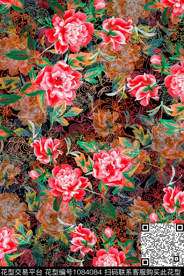 手绘花卉花卉中国风数码印花华亿平台下载（图片编号: 1084084） - 瓦栏（Walan）