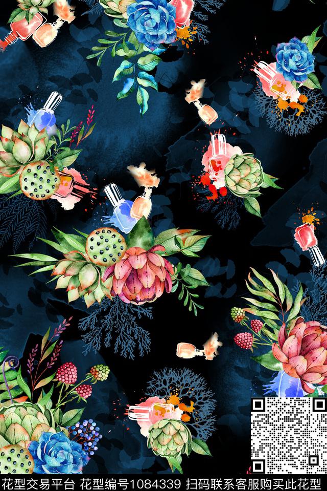多肉水彩花卉手绘花卉数码印花华亿平台下载（图片编号: 1084339） - 瓦栏（Walan）