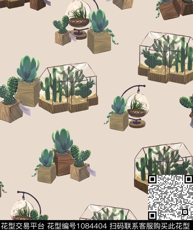 多肉创意清爽底数码印花华亿平台下载（图片编号: 1084404） - 瓦栏（Walan）