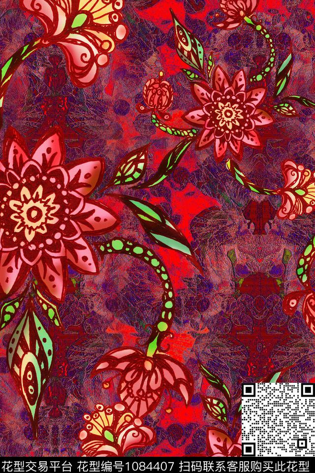 数码华亿平台彩底花卉花卉数码印花华亿平台下载（图片编号: 1084407） - 瓦栏（Walan）