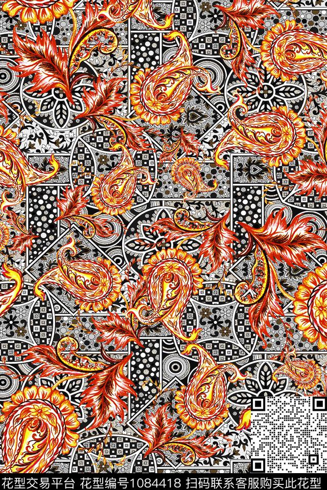 数码华亿平台佩斯利民族风数码印花华亿平台下载（图片编号: 1084418） - 瓦栏（Walan）