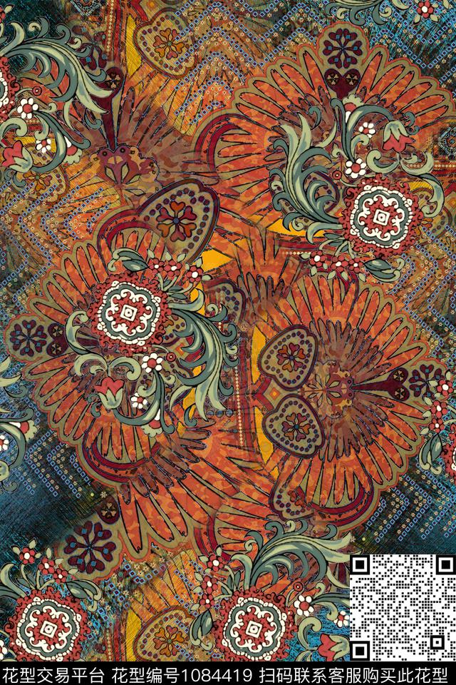 民族风定位花花卉传统印花华亿平台下载（图片编号: 1084419） - 瓦栏（Walan）