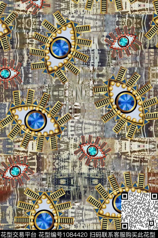 数码华亿平台民族风几何数码印花华亿平台下载（图片编号: 1084420） - 瓦栏（Walan）