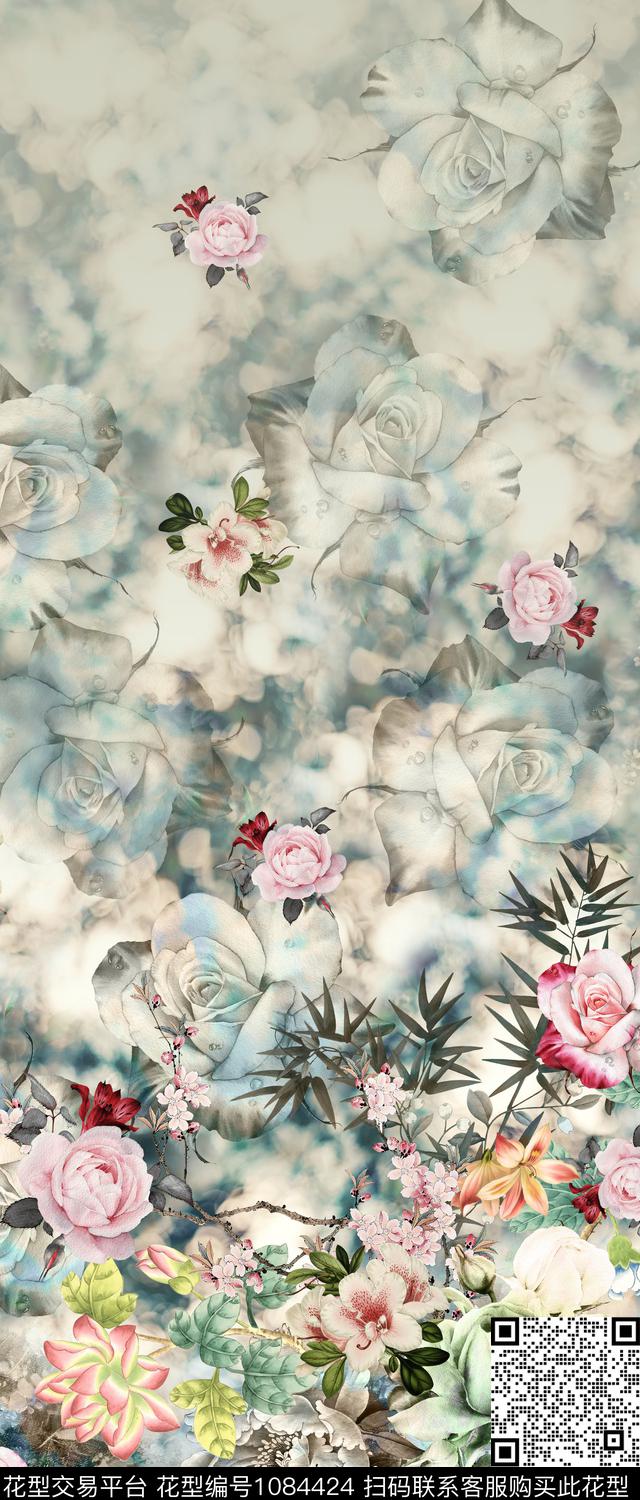 花卉国画定位花数码印花华亿平台下载（图片编号: 1084424） - 瓦栏（Walan）