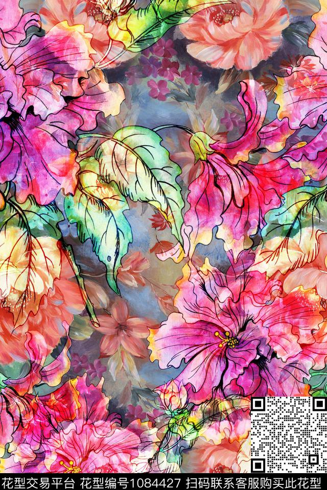 花卉中老年红花数码印花华亿平台下载（图片编号: 1084427） - 瓦栏（Walan）