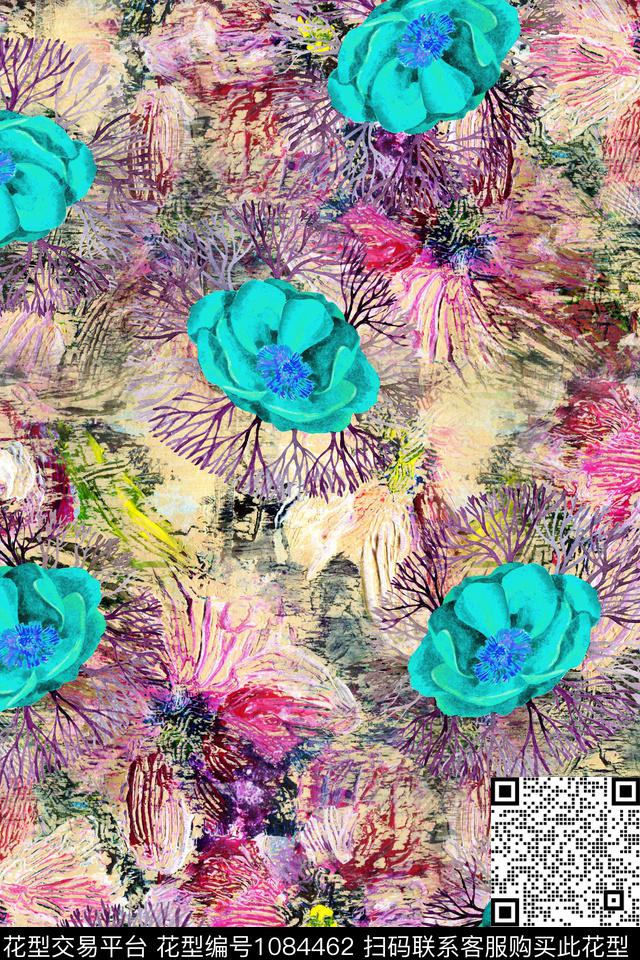 花卉中老年红花数码印花华亿平台下载（图片编号: 1084462） - 瓦栏（Walan）