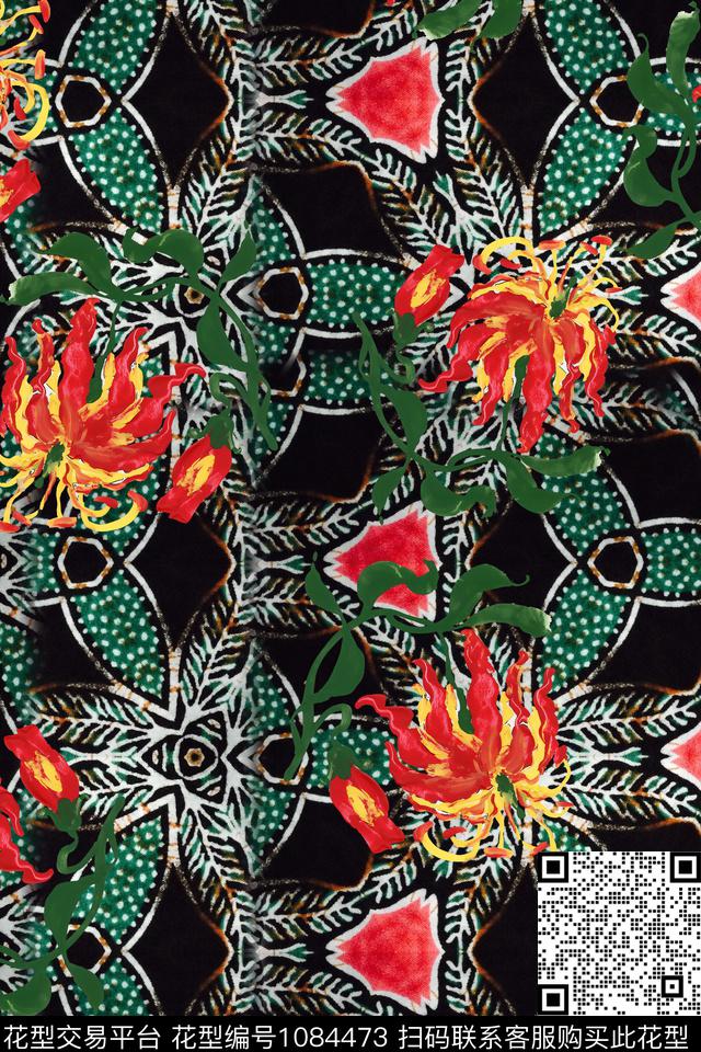 几何定位花大牌风数码印花华亿平台下载（图片编号: 1084473） - 瓦栏（Walan）