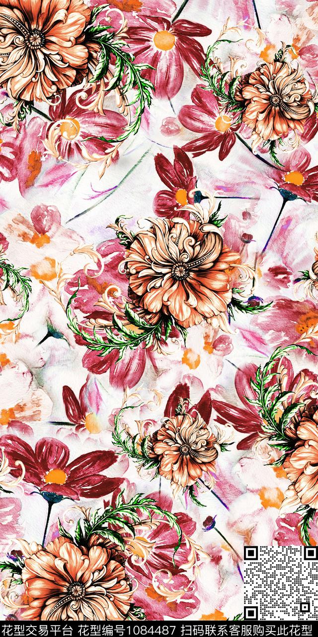 数码华亿平台花卉大牌风数码印花华亿平台下载（图片编号: 1084487） - 瓦栏（Walan）