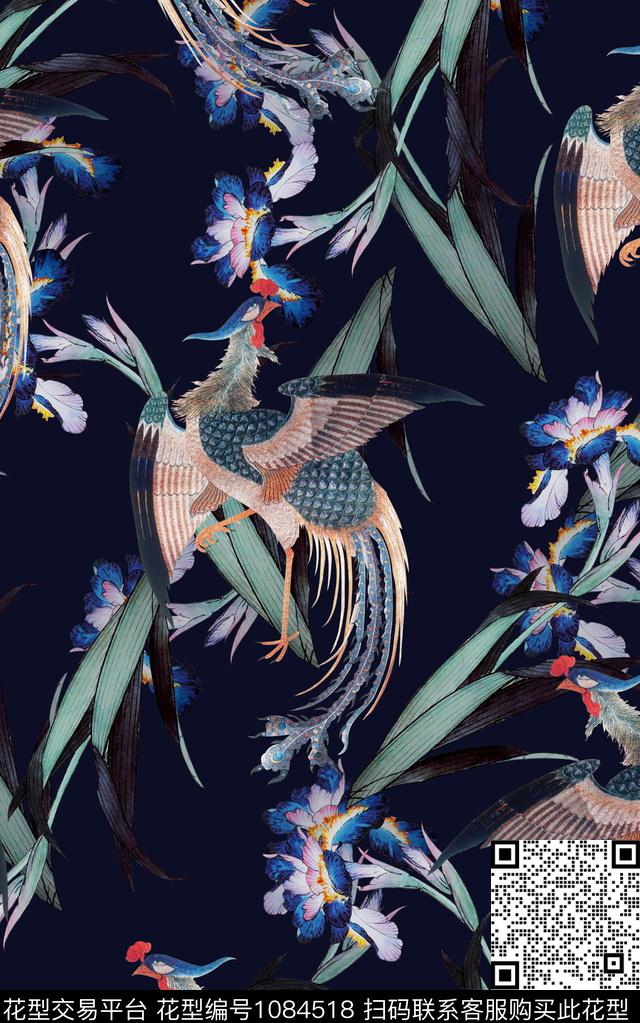 中国风抽象花卉复古数码印花华亿平台下载（图片编号: 1084518） - 瓦栏（Walan）