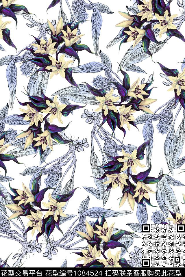 清爽底花卉定位花素雅数码印花华亿平台下载（图片编号: 1084524） - 瓦栏（Walan）