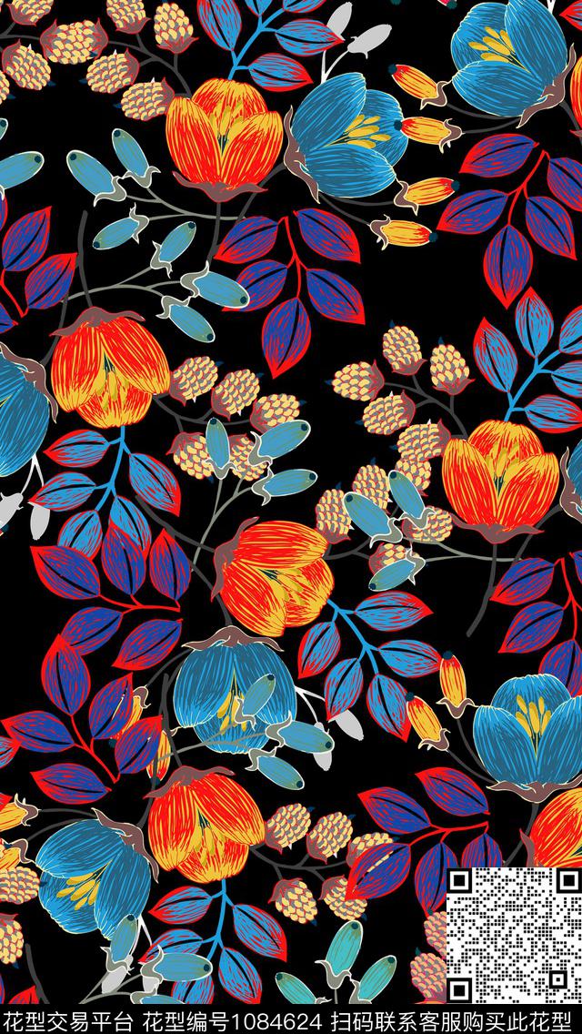 数码华亿平台民族花卉植物数码印花华亿平台下载（图片编号: 1084624） - 瓦栏（Walan）