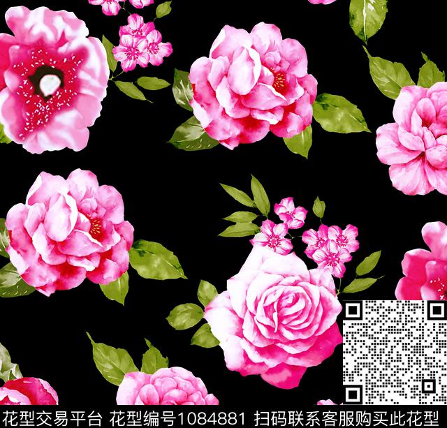 大花数码华亿平台手绘花卉数码印花华亿平台下载（图片编号: 1084881） - 瓦栏（Walan）