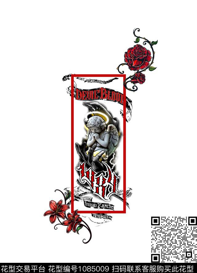 手绘花朵叶子复古丝带几何石膏小天使数码印花华亿平台下载（图片编号: 1085009） - 瓦栏（Walan）