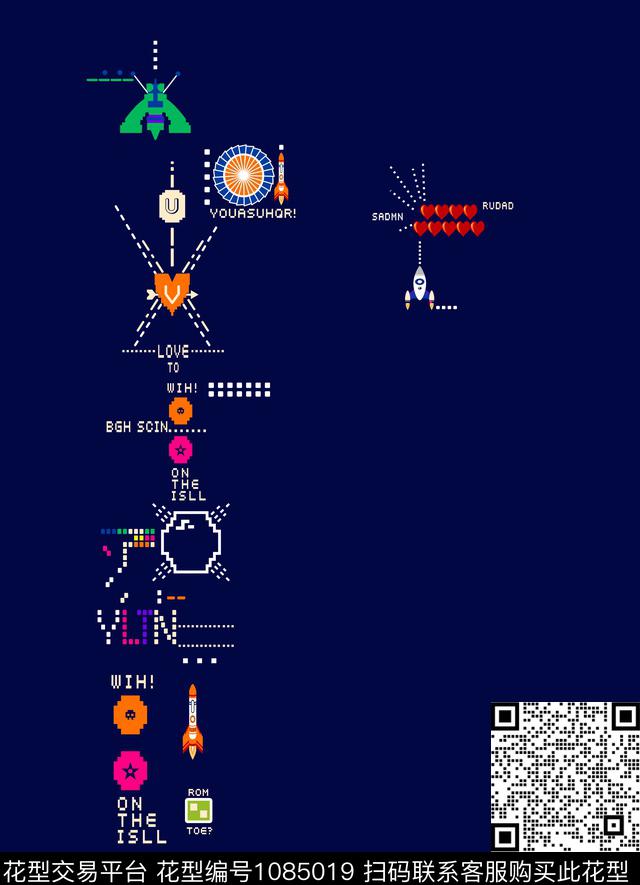 线条卡通手绘蜜蜂彩色字母数码印花华亿平台下载（图片编号: 1085019） - 瓦栏（Walan）