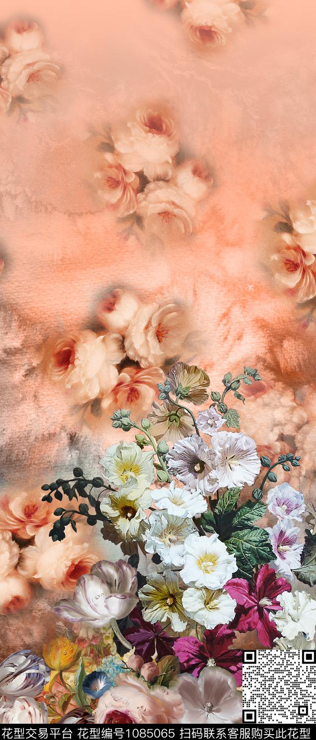 旗袍定位花油画华亿平台数码印花华亿平台下载（图片编号: 1085065） - 瓦栏（Walan）