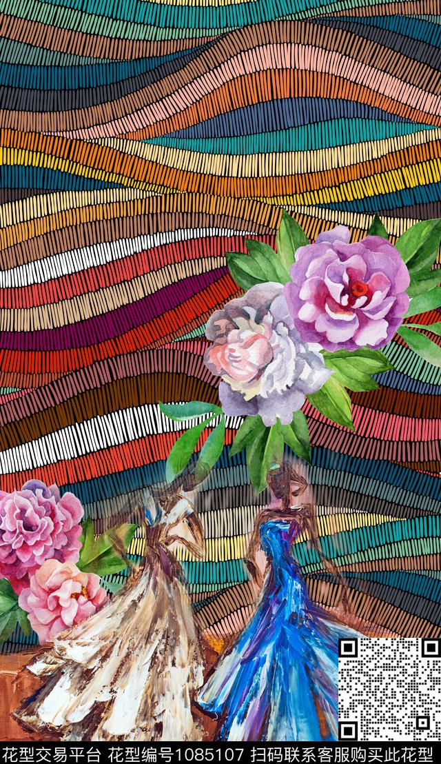 定位花手绘花卉女装定位花数码印花华亿平台下载（图片编号: 1085107） - 瓦栏（Walan）