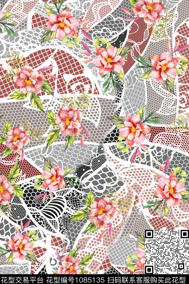 数码华亿平台花卉几何数码印花华亿平台下载（图片编号: 1085135） - 瓦栏（Walan）