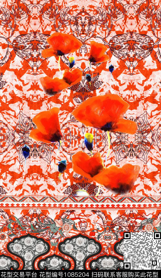 数码华亿平台民族风花卉数码印花华亿平台下载（图片编号: 1085204） - 瓦栏（Walan）
