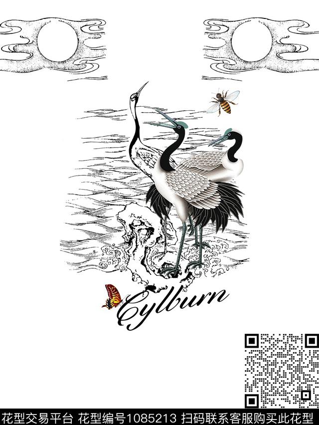 创意艺术仙鹤数码印花华亿平台下载（图片编号: 1085213） - 瓦栏（Walan）