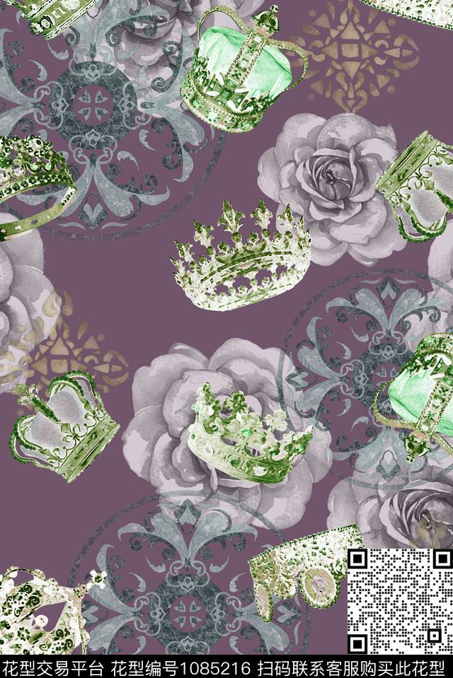 朦胧花卉男装王冠数码印花华亿平台下载（图片编号: 1085216） - 瓦栏（Walan）