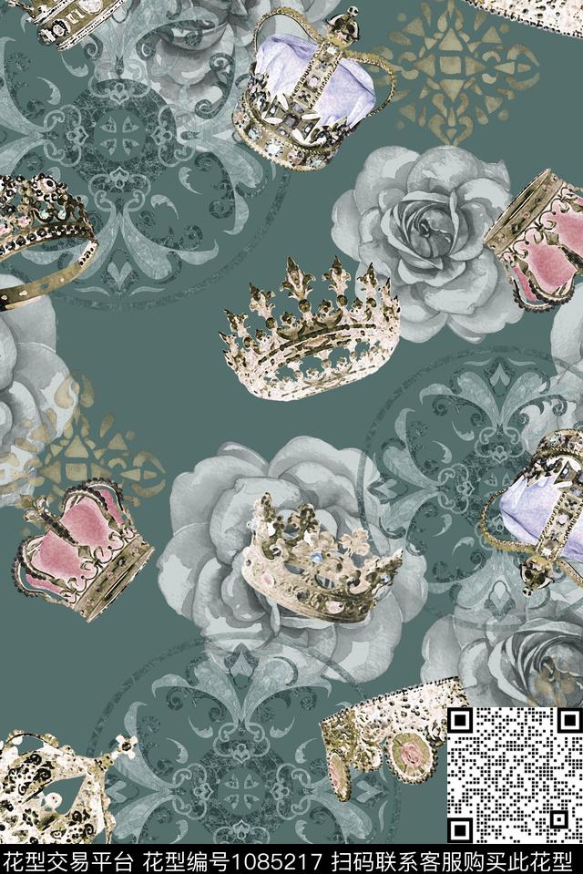 朦胧花卉男装王冠数码印花华亿平台下载（图片编号: 1085217） - 瓦栏（Walan）