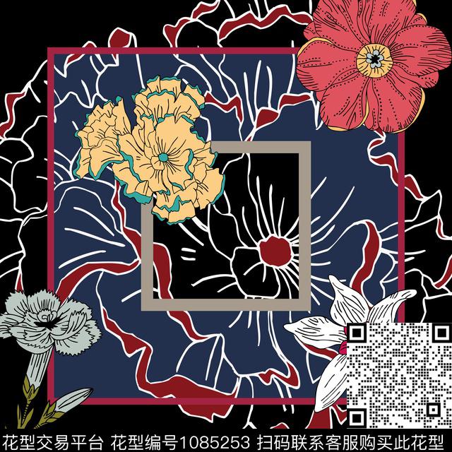 创意花卉方巾数码印花华亿平台下载（图片编号: 1085253） - 瓦栏（Walan）