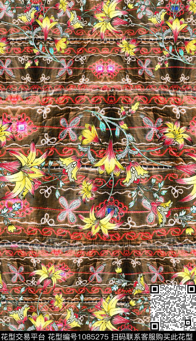 数码华亿平台民族风定位花数码印花华亿平台下载（图片编号: 1085275） - 瓦栏（Walan）