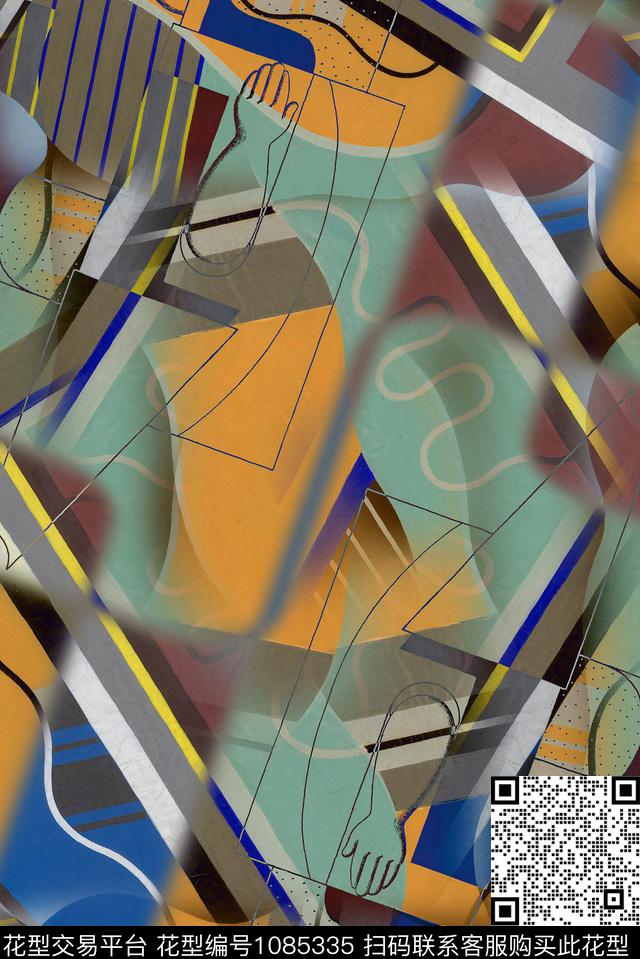 趣味抽象几何传统印花华亿平台下载（图片编号: 1085335） - 瓦栏（Walan）