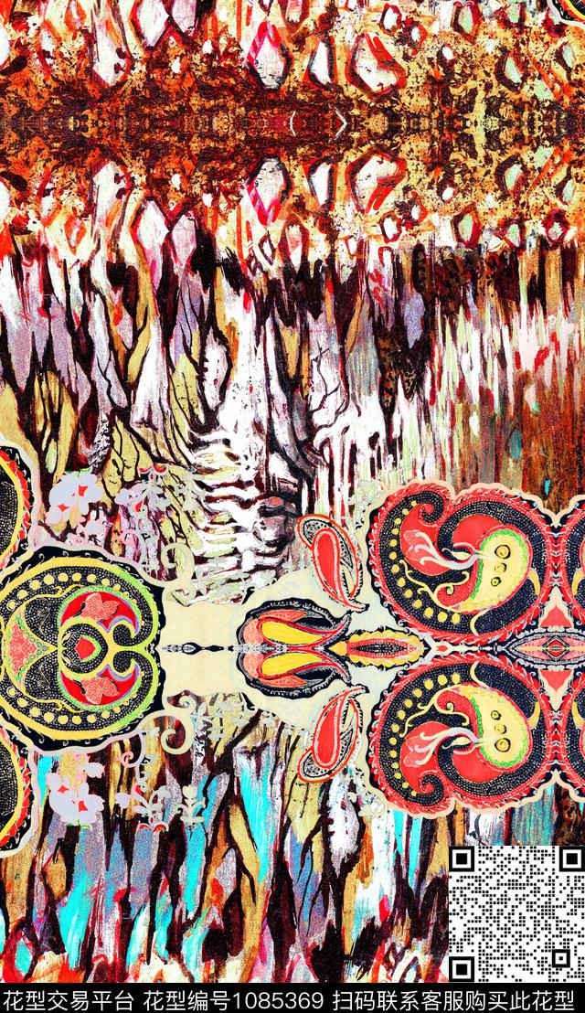 数码华亿平台民族风定位花数码印花华亿平台下载（图片编号: 1085369） - 瓦栏（Walan）