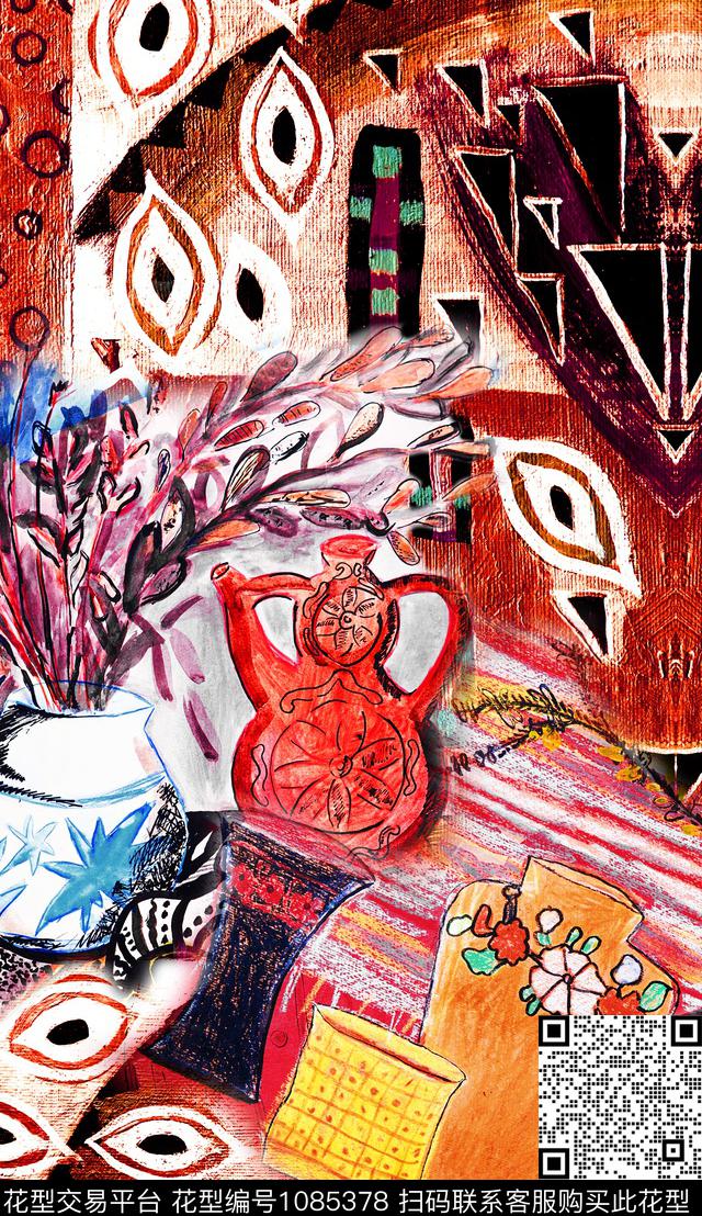 数码华亿平台民族风定位花数码印花华亿平台下载（图片编号: 1085378） - 瓦栏（Walan）