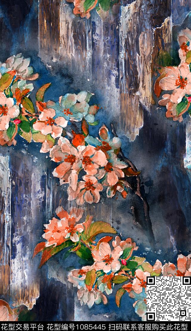 数码华亿平台定位花笔触数码印花华亿平台下载（图片编号: 1085445） - 瓦栏（Walan）