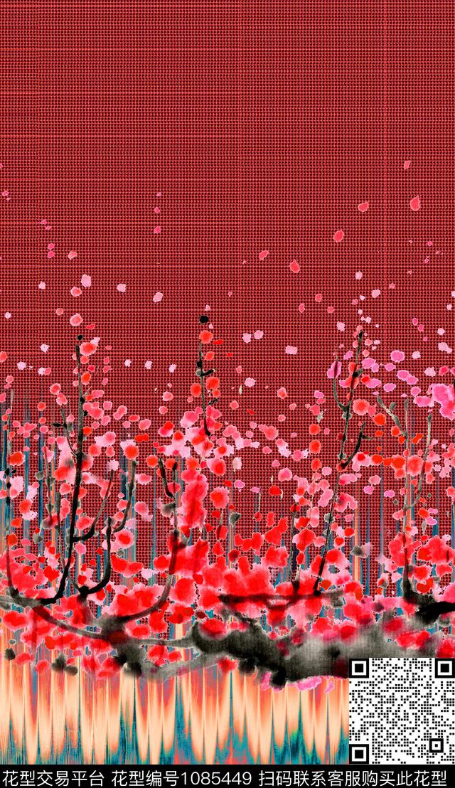 中国风梅花定位花数码印花华亿平台下载（图片编号: 1085449） - 瓦栏（Walan）