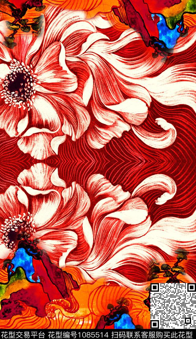 数码华亿平台线条定位花数码印花华亿平台下载（图片编号: 1085514） - 瓦栏（Walan）