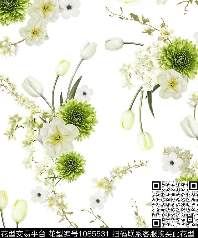 数码华亿平台花卉清爽底花卉数码印花华亿平台下载（图片编号: 1085531） - 瓦栏（Walan）