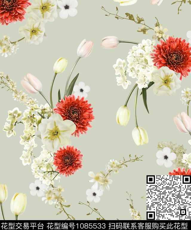 数码华亿平台花卉清爽底花卉数码印花华亿平台下载（图片编号: 1085533） - 瓦栏（Walan）