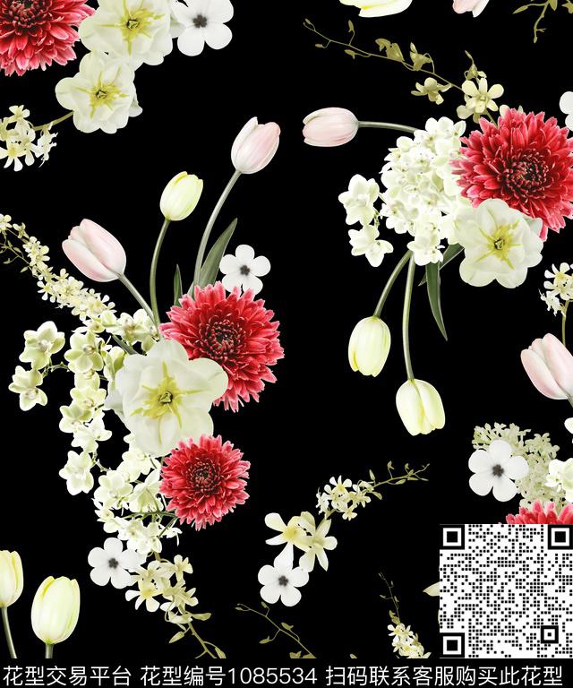 数码华亿平台花卉清爽底花卉数码印花华亿平台下载（图片编号: 1085534） - 瓦栏（Walan）