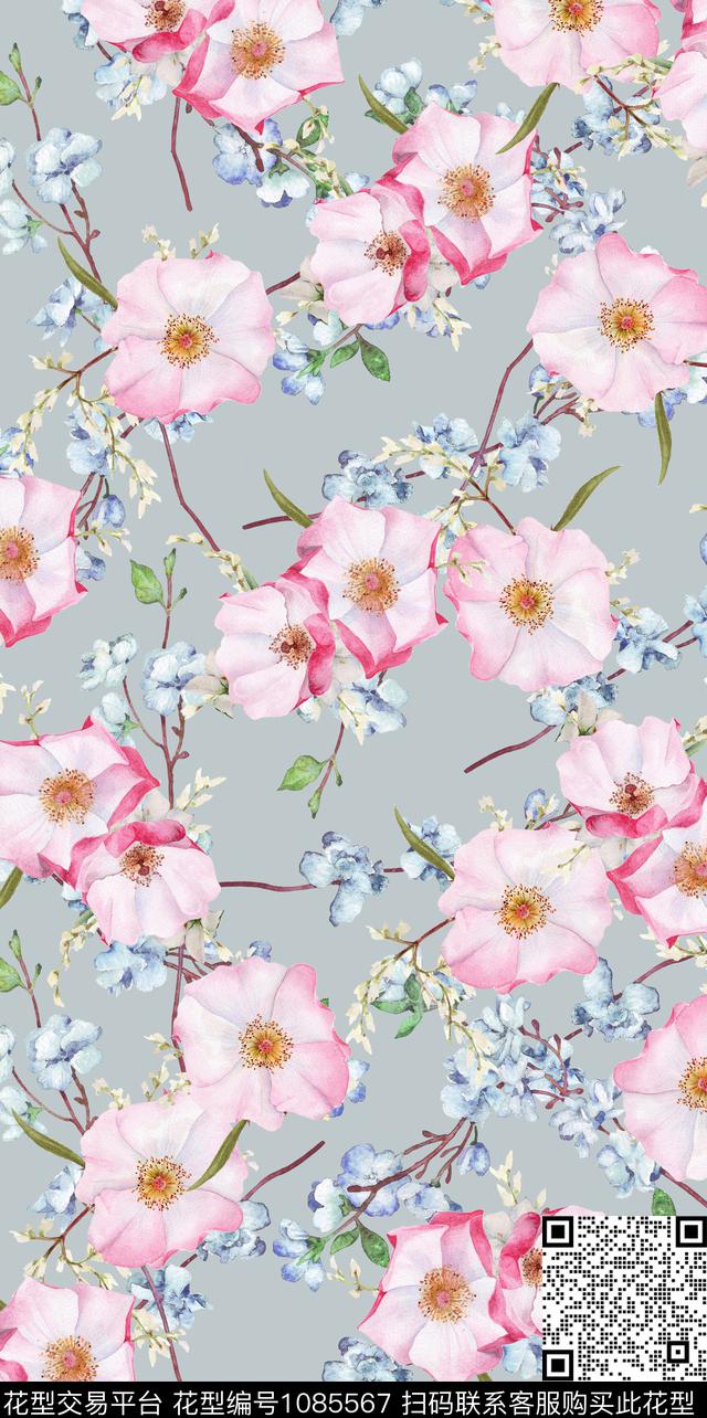 花卉女装清爽底花卉数码印花华亿平台下载（图片编号: 1085567） - 瓦栏（Walan）