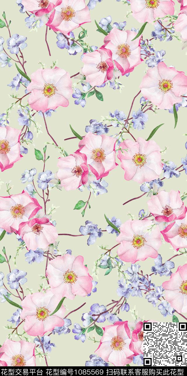 花卉女装清爽底花卉数码印花华亿平台下载（图片编号: 1085569） - 瓦栏（Walan）