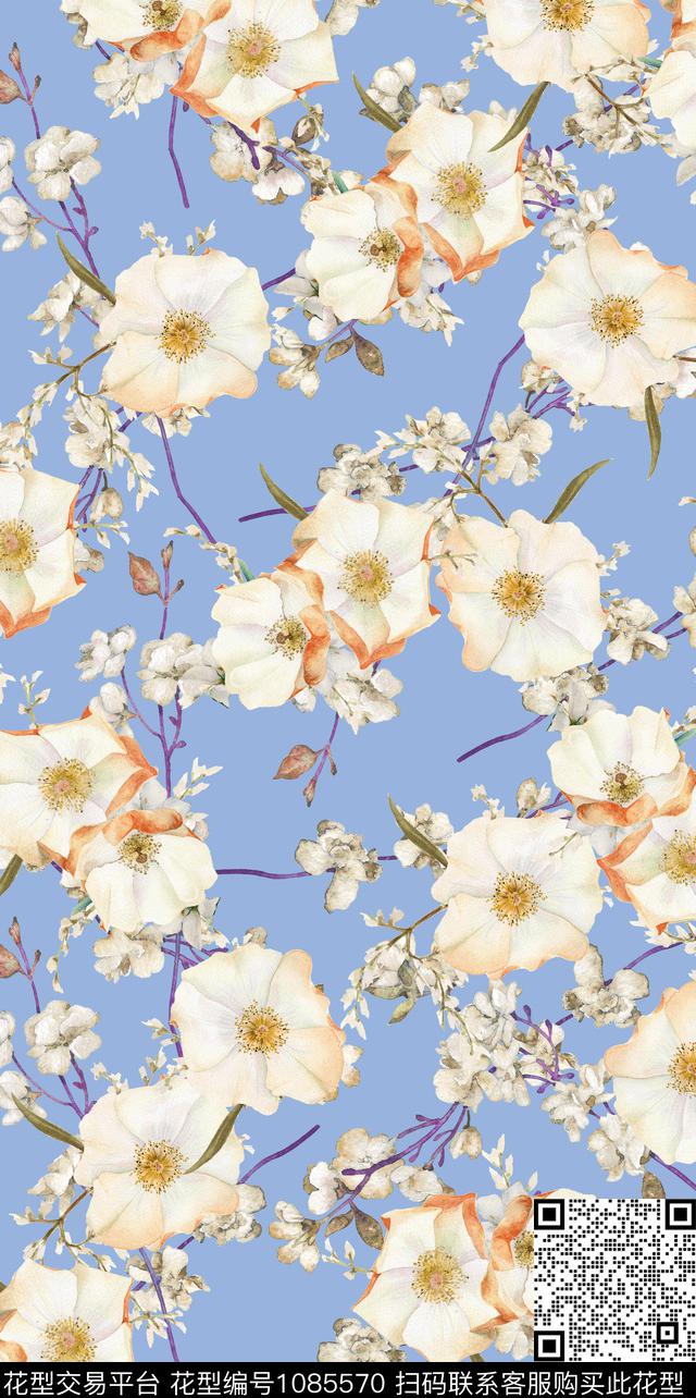 花卉女装清爽底花卉数码印花华亿平台下载（图片编号: 1085570） - 瓦栏（Walan）