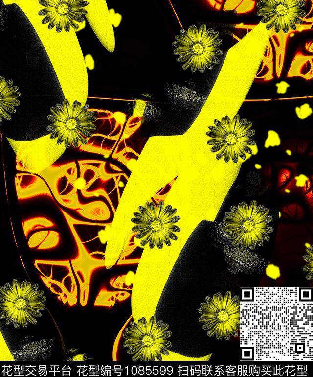 抽象花卉清爽底花卉数码印花华亿平台下载（图片编号: 1085599） - 瓦栏（Walan）