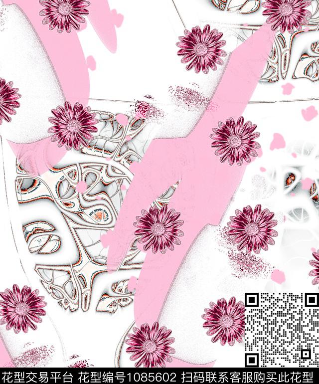 抽象花卉清爽底花卉数码印花华亿平台下载（图片编号: 1085602） - 瓦栏（Walan）