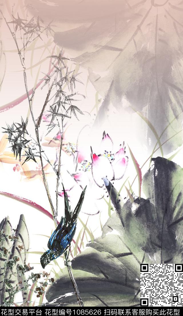 数码华亿平台定位花中国风数码印花华亿平台下载（图片编号: 1085626） - 瓦栏（Walan）