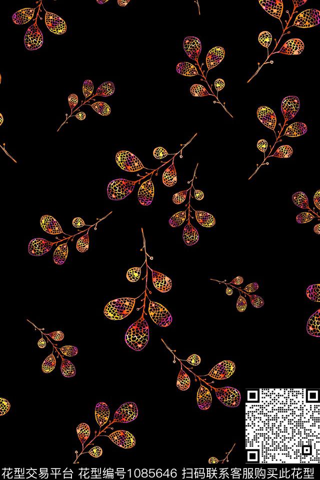 黑底花卉数码华亿平台民族风数码印花华亿平台下载（图片编号: 1085646） - 瓦栏（Walan）