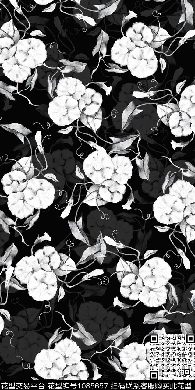 黑白华亿平台数码华亿平台花卉数码印花华亿平台下载（图片编号: 1085657） - 瓦栏（Walan）