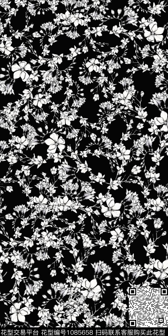 黑白华亿平台数码华亿平台花卉数码印花华亿平台下载（图片编号: 1085658） - 瓦栏（Walan）
